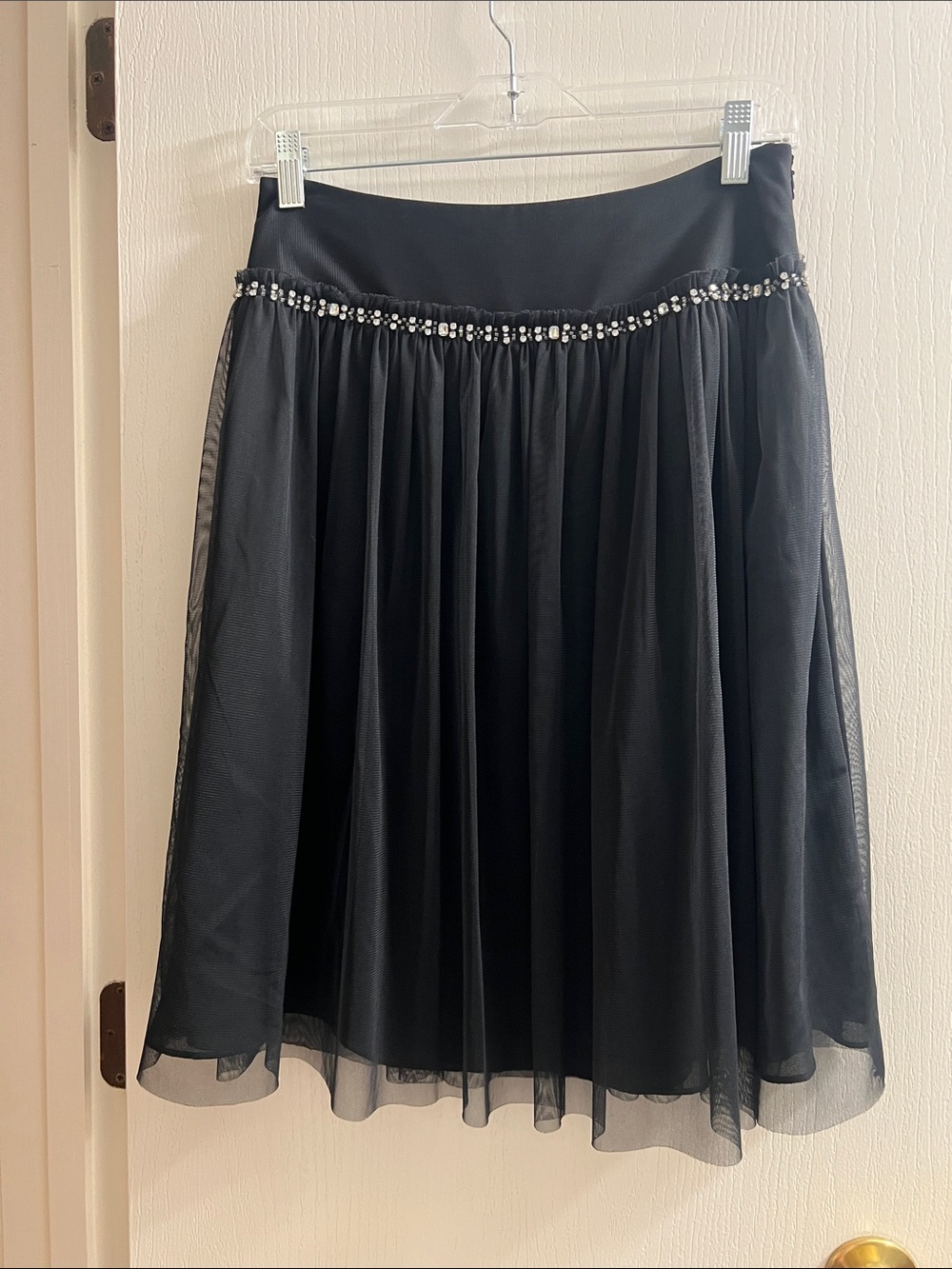 Express Black Chiffon Skirt with Beaded Waist